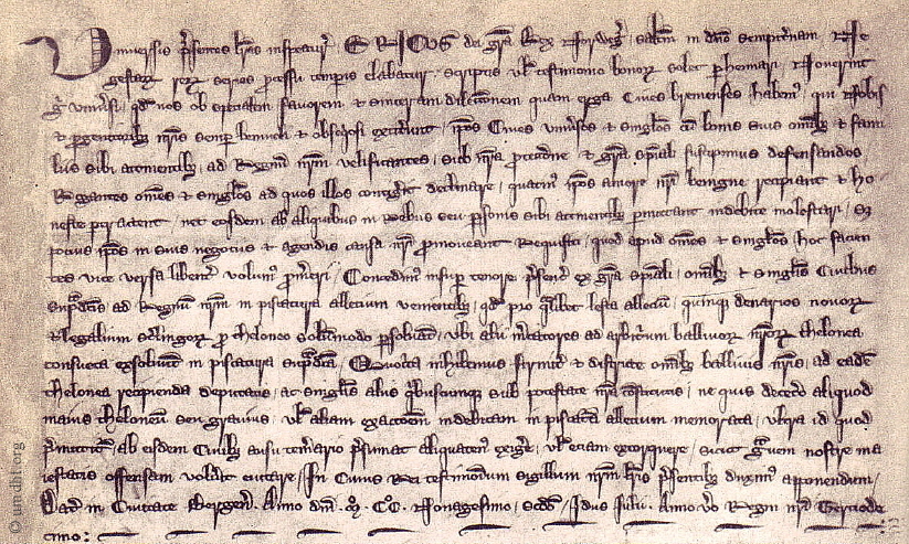 Privileg aus dem Jahre 1292 von Knig Erich von Norwegen fr Brger der Stadt Bremen