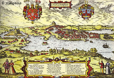 Stadtansicht Schleswigs um 1600 von Braun Hogenberg - Für eine größere Ansicht bitte auf das Bild klicken Stadtansicht Schleswigs um 1600 von Braun Hogenberg - Für eine größere Ansicht bitte auf das Bild klicken